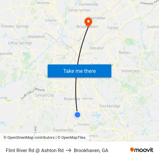 Flint River Rd @ Ashton Rd to Brookhaven, GA map