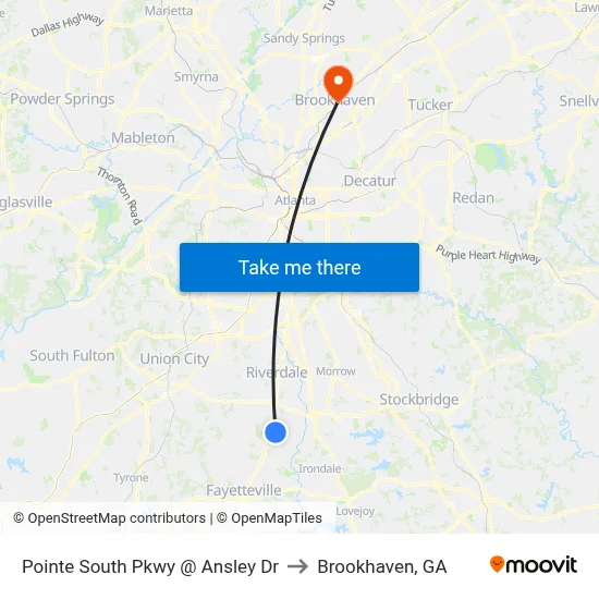 Pointe South Pkwy @ Ansley Dr to Brookhaven, GA map