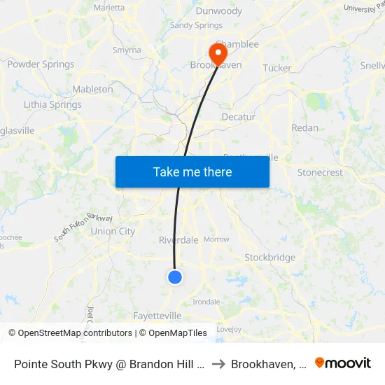 Pointe South Pkwy @ Brandon Hill Way to Brookhaven, GA map