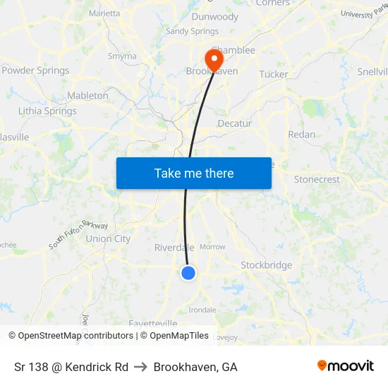 Sr 138 @ Kendrick Rd to Brookhaven, GA map