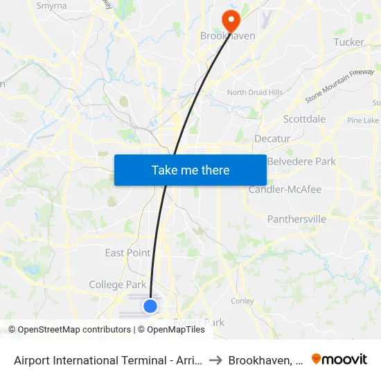 Airport International Terminal - Arrivals to Brookhaven, GA map