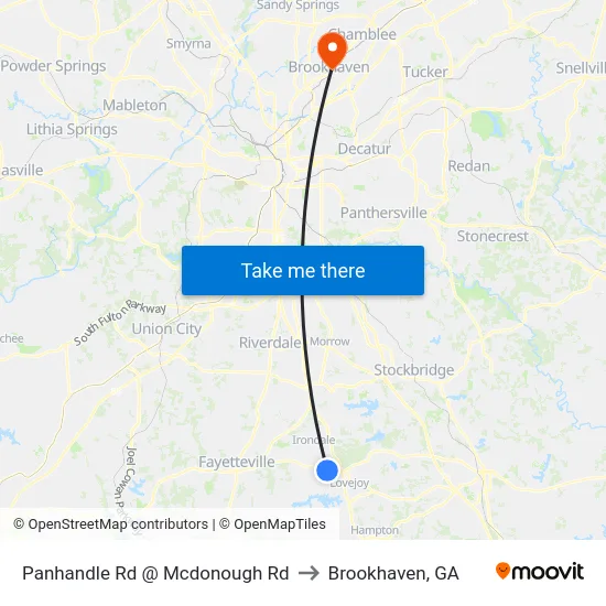 Panhandle Rd @ Mcdonough Rd to Brookhaven, GA map