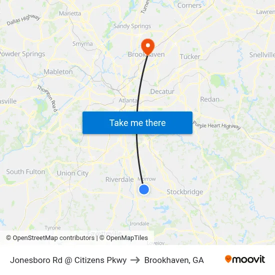 Jonesboro Rd @ Citizens Pkwy to Brookhaven, GA map