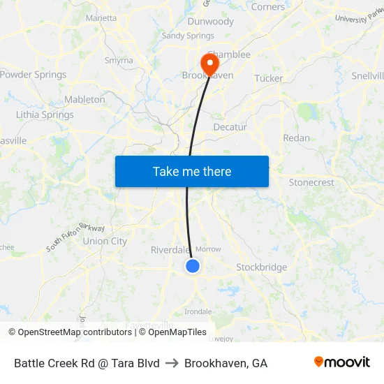 Battle Creek Rd @ Tara Blvd to Brookhaven, GA map