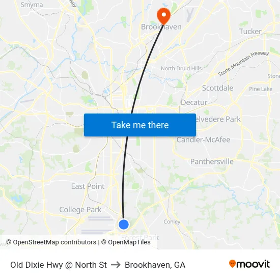 Old Dixie Hwy @ North St to Brookhaven, GA map