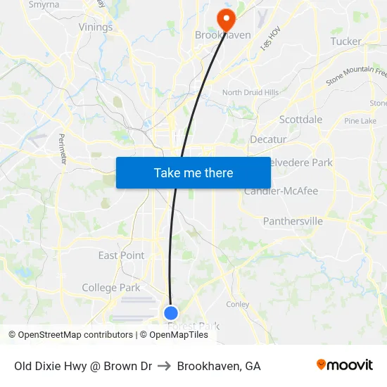 Old Dixie Hwy @ Brown Dr to Brookhaven, GA map