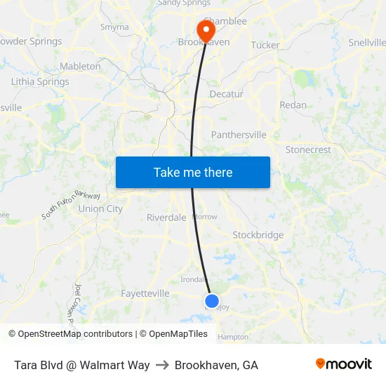 Tara Blvd @ Walmart Way to Brookhaven, GA map