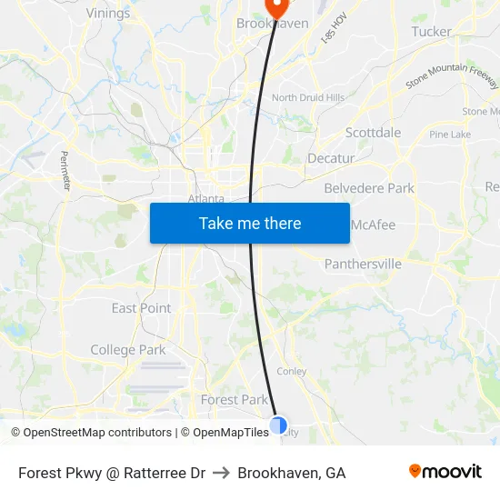 Forest Pkwy @ Ratterree Dr to Brookhaven, GA map