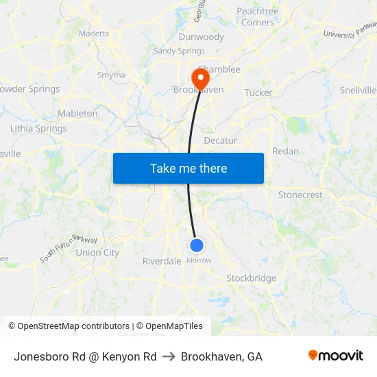 Jonesboro Rd @ Kenyon Rd to Brookhaven, GA map