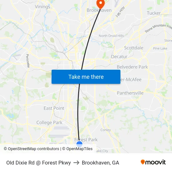 Old Dixie Rd @ Forest Pkwy to Brookhaven, GA map