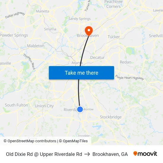 Old Dixie Rd @ Upper Riverdale Rd to Brookhaven, GA map