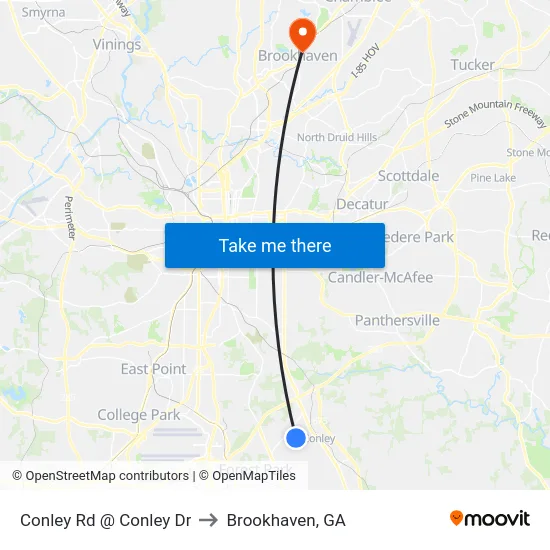 Conley Rd @ Conley Dr to Brookhaven, GA map