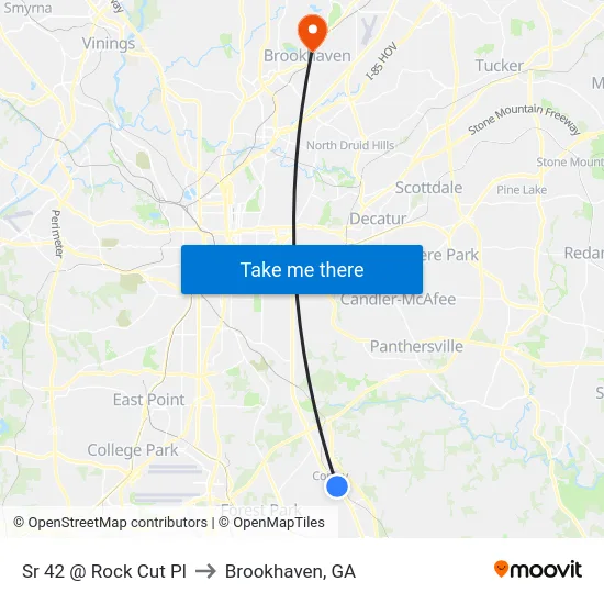 Sr 42 @ Rock Cut Pl to Brookhaven, GA map