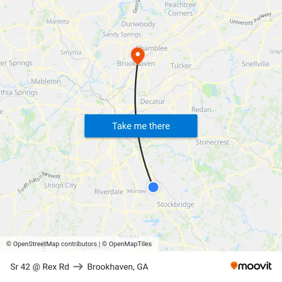 Sr 42 @ Rex Rd to Brookhaven, GA map