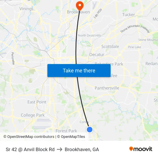 Sr 42 @ Anvil Block Rd to Brookhaven, GA map