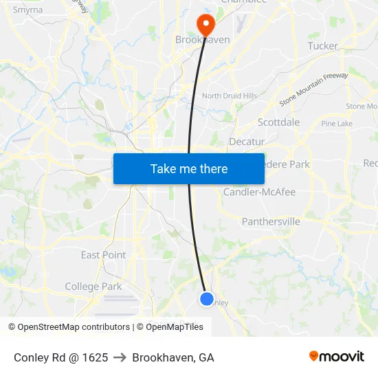 Conley Rd @ 1625 to Brookhaven, GA map