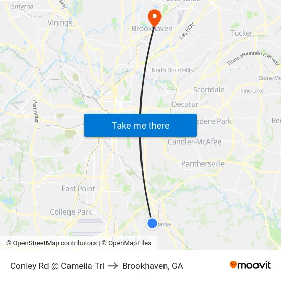 Conley Rd @ Camelia Trl to Brookhaven, GA map
