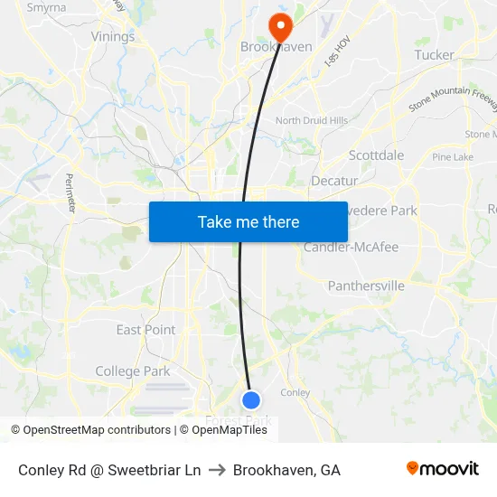 Conley Rd @ Sweetbriar Ln to Brookhaven, GA map