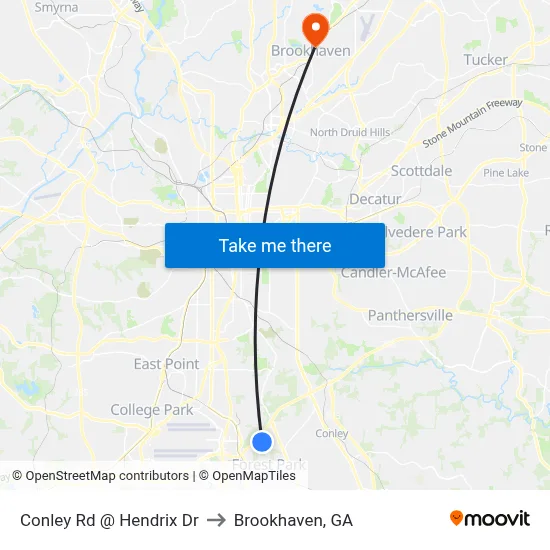 Conley Rd @ Hendrix Dr to Brookhaven, GA map