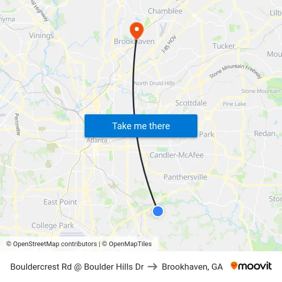 Bouldercrest Rd @ Boulder Hills Dr to Brookhaven, GA map
