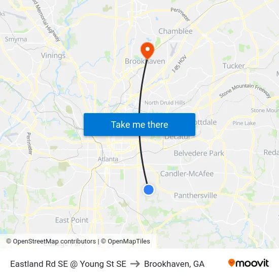 Eastland Rd SE @ Young St SE to Brookhaven, GA map