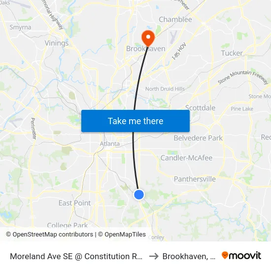 Moreland Ave SE @ Constitution Rd SE to Brookhaven, GA map
