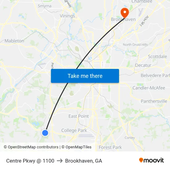Centre Pkwy @ 1100 to Brookhaven, GA map