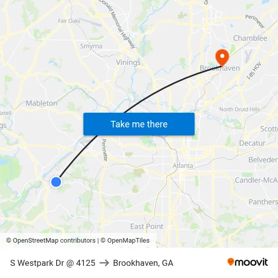 S Westpark Dr @ 4125 to Brookhaven, GA map