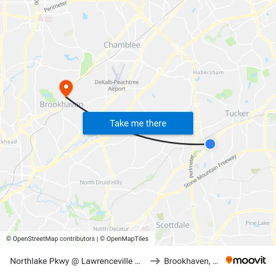 Northlake Pkwy @ Lawrenceville Hwy to Brookhaven, GA map