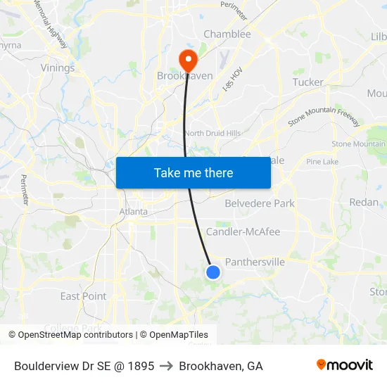 Boulderview Dr SE @ 1895 to Brookhaven, GA map