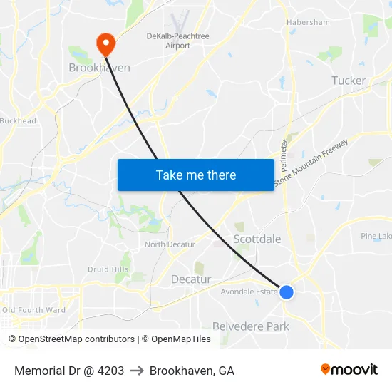 Memorial Dr @ 4203 to Brookhaven, GA map