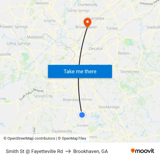 Smith St @ Fayetteville Rd to Brookhaven, GA map