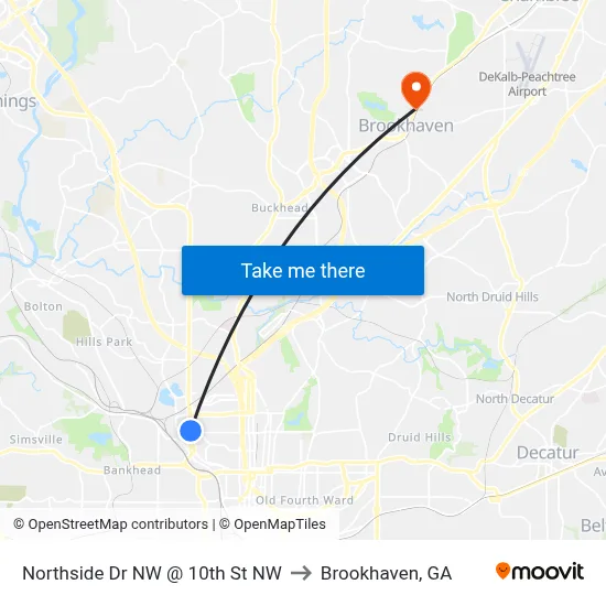 Northside Dr NW @ 10th St NW to Brookhaven, GA map