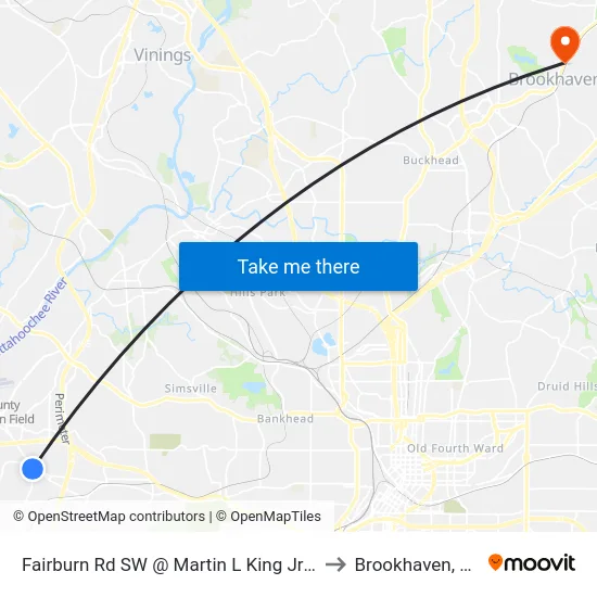 Fairburn Rd SW @ Martin L King Jr Dr to Brookhaven, GA map