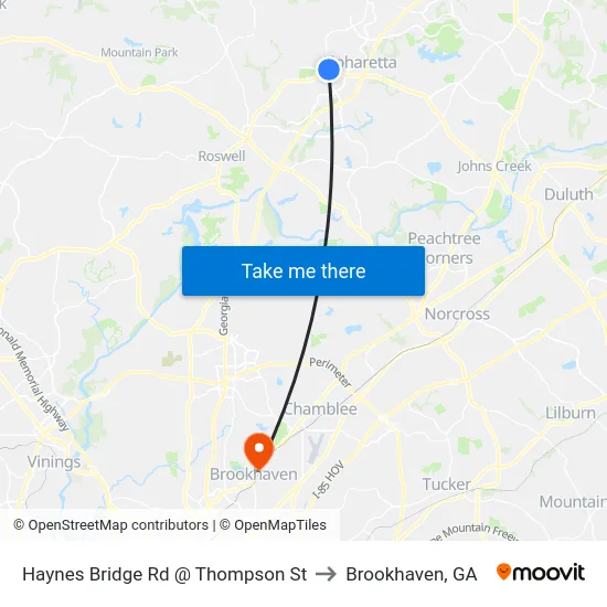 Haynes Bridge Rd @ Thompson St to Brookhaven, GA map