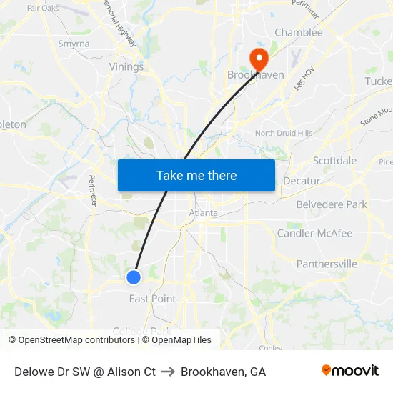 Delowe Dr SW @ Alison Ct to Brookhaven, GA map