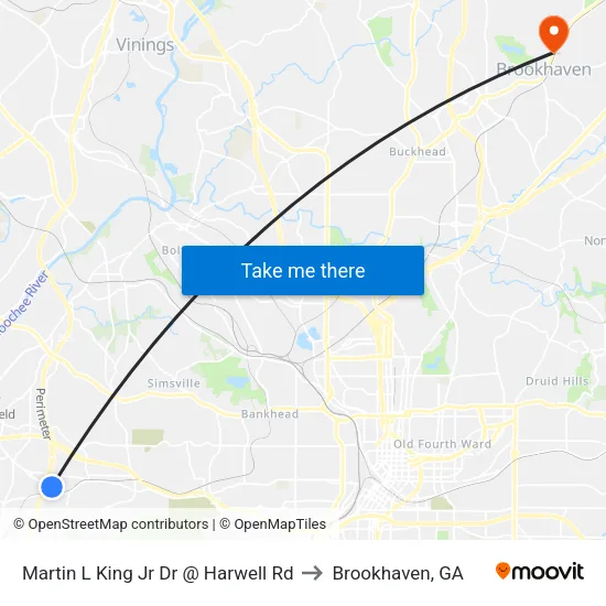 Martin L King Jr Dr @ Harwell Rd to Brookhaven, GA map