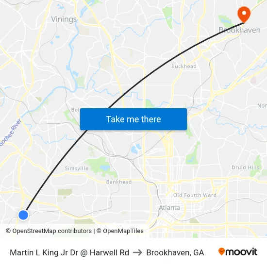 Martin L King Jr Dr @ Harwell Rd to Brookhaven, GA map