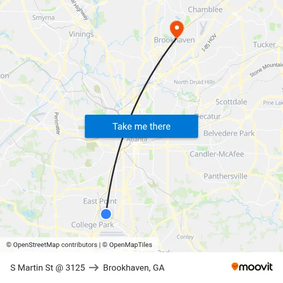 S Martin St @ 3125 to Brookhaven, GA map
