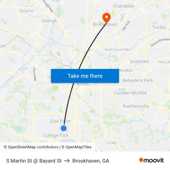 S Martin St @ Bayard St to Brookhaven, GA map