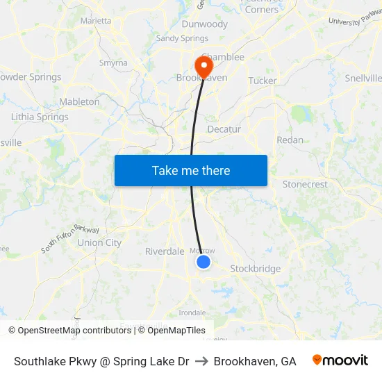 Southlake Pkwy @ Spring Lake Dr to Brookhaven, GA map
