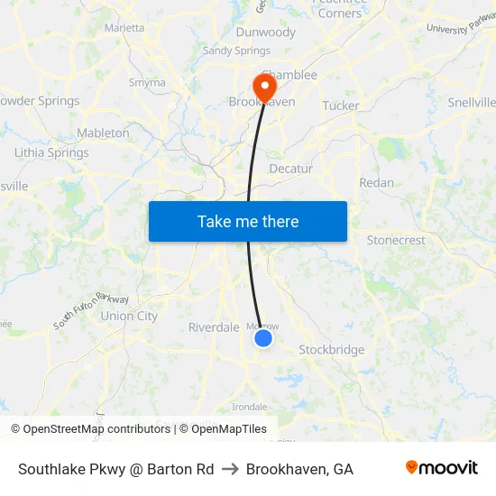Southlake Pkwy @ Barton Rd to Brookhaven, GA map