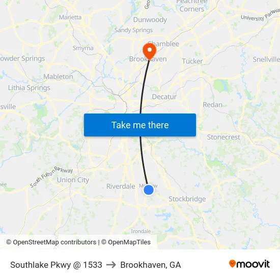Southlake Pkwy @ 1533 to Brookhaven, GA map