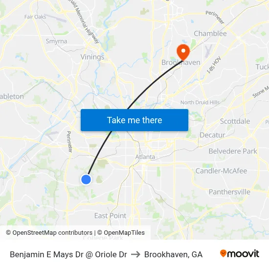 Benjamin E Mays Dr @ Oriole Dr to Brookhaven, GA map
