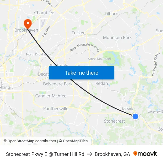 Stonecrest Pkwy E @ Turner Hill Rd to Brookhaven, GA map