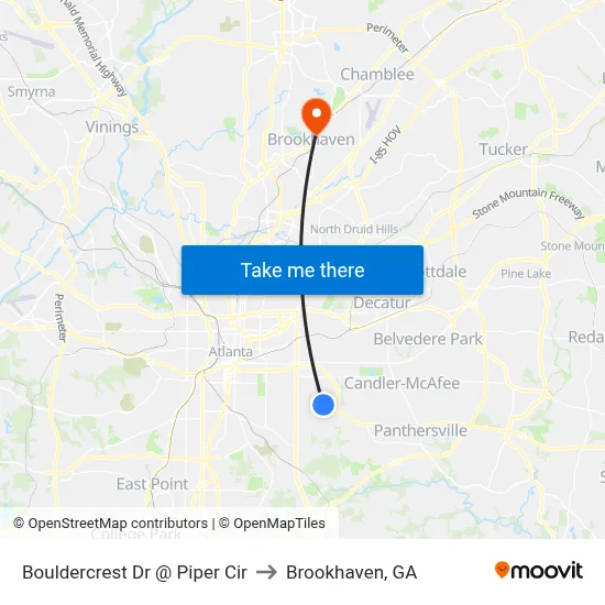 Bouldercrest Dr @ Piper Cir to Brookhaven, GA map