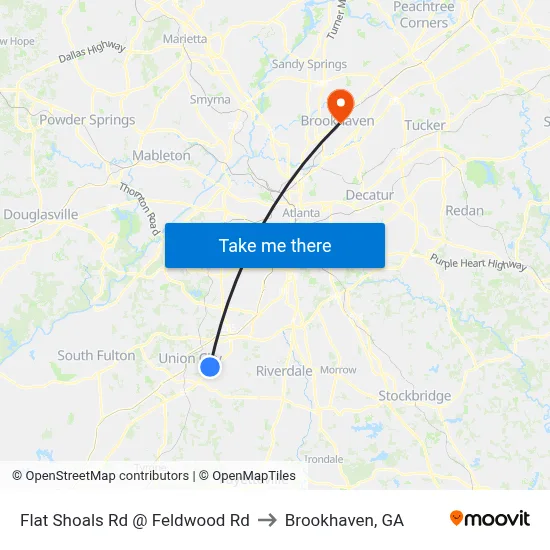Flat Shoals Rd @ Feldwood Rd to Brookhaven, GA map