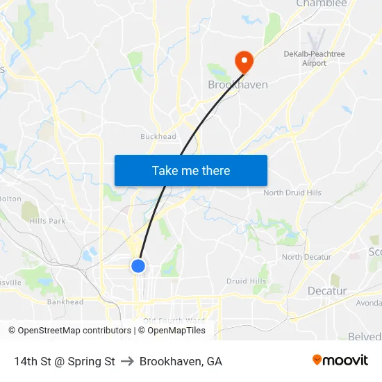14th St @ Spring St to Brookhaven, GA map