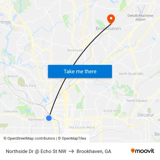 Northside Dr @ Echo St NW to Brookhaven, GA map