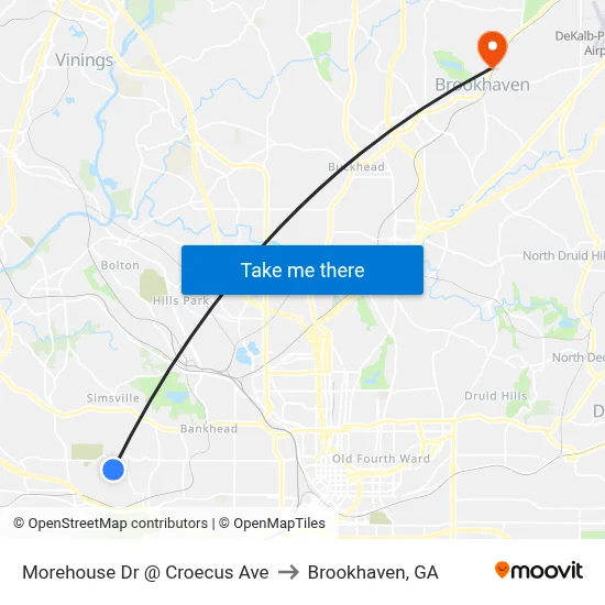 Morehouse Dr @ Croecus Ave to Brookhaven, GA map